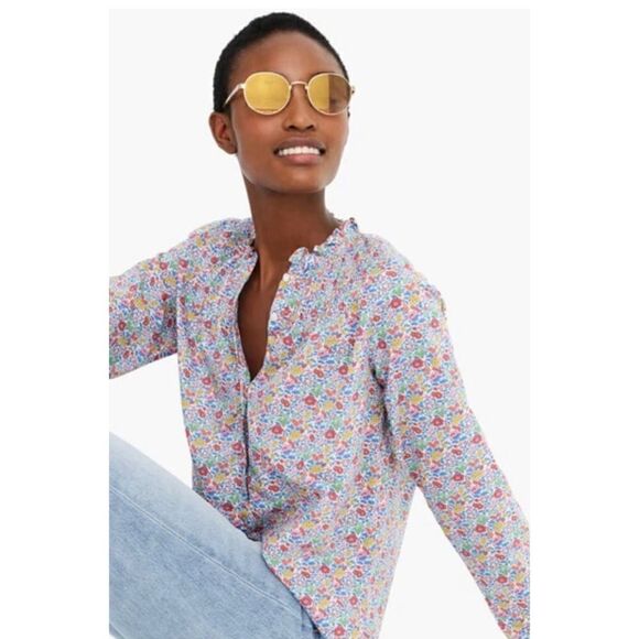 J.Crew LIBERTY FAVOURITE FLOWERS RUFFLE
CLASSIC POPOVER SHIRT Size 4/ pristine - Picture 1 of 9